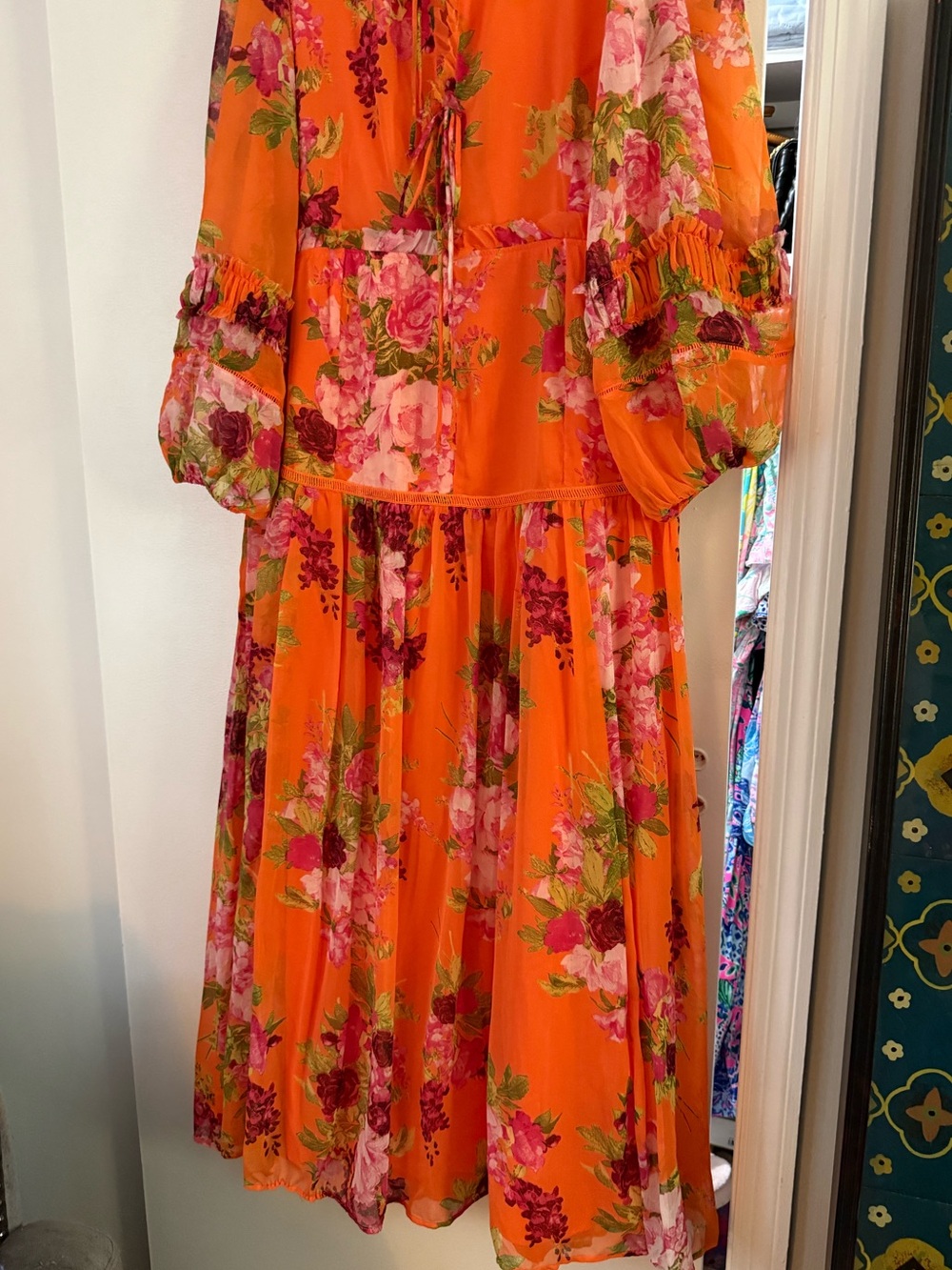 ASOS Orange Floral Print Occasion Maxi Dress - Picture 9 of 12